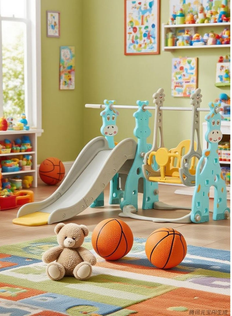 Pokuula Kids Swing And Slide Set Indoor Outdoor Toddler Slide Set With Basketball Hoop, 3-In-1 Play Slide Climber for Baby Kids Children Playground , 172*140*115cm - Image 1